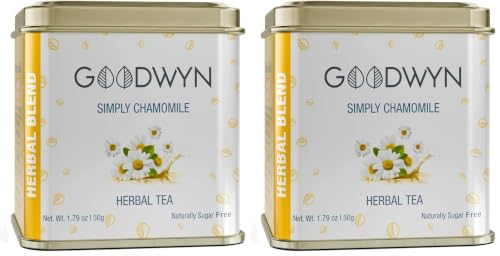 Image of Goodwyn Chamomile Tea (50g) Real Chamomile Flowers | Caffeine-Free Herbal Tea | Promotes Relaxation, Calm Sleep, Stress Relief | Non Bitter | Reusable Tin Can | Premium Hamper Gift Souvenir