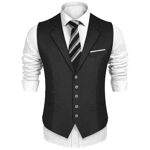 Men's Formal Suit Vest Slim Fit Buesiness Wedding Waistcoat Notch Lapel Casual Vests (None Beads)