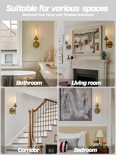Image of Modern Wall Sconces Set of Two Brass Gold Bathroom Vanity Light with Handblown Clear Glass Hardwired Wall Sconce Light for Bathroom Mirror Bedroom Livingroom Hallway Indoor
