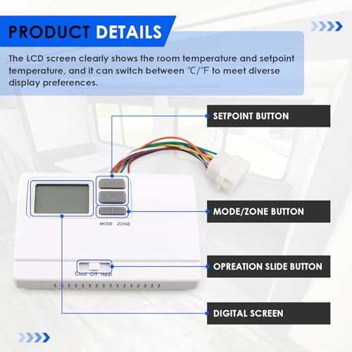 Image of 8330D3351 Rv Thermostat Compatible with Coleman 8330D3351 Digital Heat /Cool Wall-Mount White Thermostat