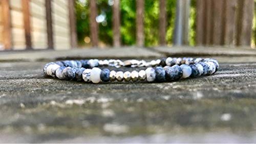 Dainty Merlinite and Silver Nugget Wire and Clasp Bracelet Handmade Dendritic Opal Rondelle and Karen Hill Tribe Silver Nugget Bracelet by Gemswholesale