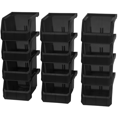 Image of ReadySpace Plastic Containers for Organizing and Storage Bins for Drawers, Desks, Office Organization, and Garage, Stackable Bins, Extra-Small (3 inch x 5 inch x 4 inch), 12-Pack, Black