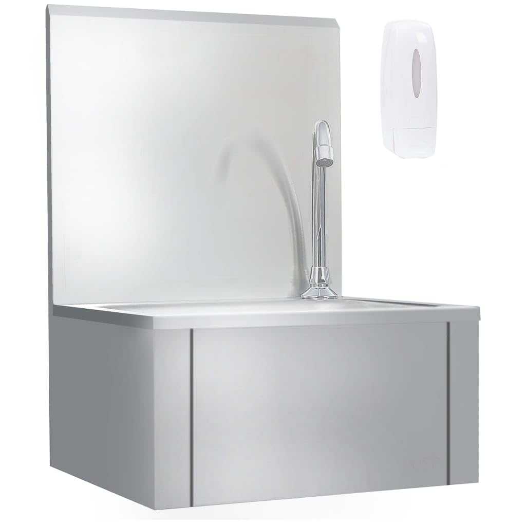 vidaXL Gastro Handwaschbecken mit Wasserhahn Wandmontage Spülbecken Spüle Küchenspüle Gastrobecken Edelstahlspüle Waschtisch Edelstahl