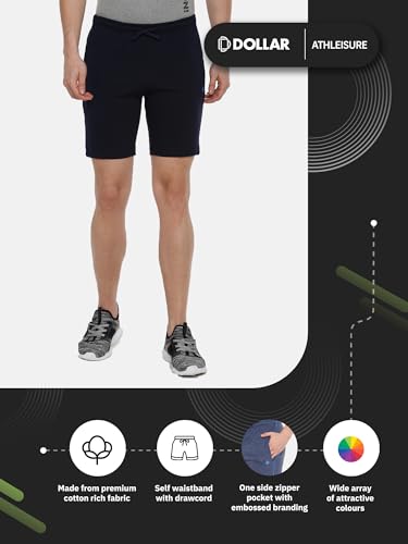 Image of Dollar Cotton Rich Fabric Solid Men's Shorts | Contrast Piping | One Side Zipper Pocket with Embossed Branding | Self Waistband with Drawcord | Wide Array of Attractive Colours