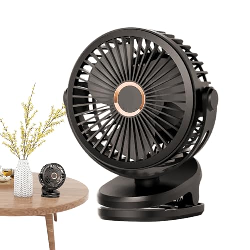 Ruwshuuk Ventilador portátil con clip, ventilador portátil recargable con clip, enfriador de mesa giratorio, ventilador ajustable de 720 grados, fuerte flujo de aire de 4 velocidades para el hogar