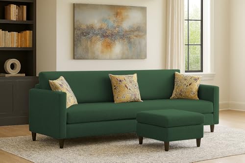 Image of Casaliving Premium Lifestyle Fabric 5 Seater L Shape Sofa Set 4 Seater Modern Sofa Set & Ottoman for Living Room (Green Color)