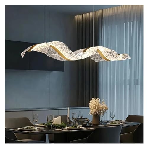 Lustre LED minimaliste moderne doré en forme de vague pour salon et table à manger