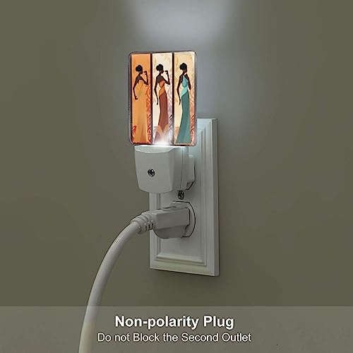 Image of Black Women Night Light Set of 2, African Girls Auto Sensor LED Dusk-to-Dawn Nightlights, Plug-in Sensor Lamp for Bedroom Bathroom Kitchen Hallway Stairs Decorative