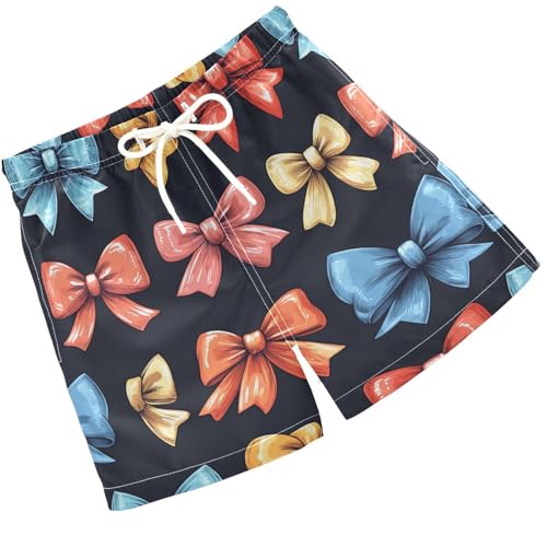 Pigsaly Boys Swim Trunks Colored Watercolor Bows Coquette Boys Board Shorts Swimsuit Swimwear Summer Bathing Suit 5T Multicolor