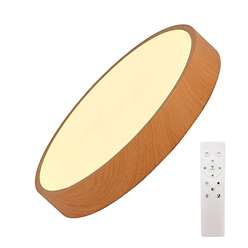 Herischen ledシーリングライト 30W 木目調・和風・北欧風・薄型シーリングライト 無段階調光調色・リモコン付き・全灯と50％・常夜灯タイプ ~8畳 引っ掛け式 和室 洋室 居間 寝室 簡単取付（木目調 Bタイプ）