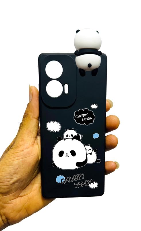 CaseBuddy Chubby Panda Phone Case for Motorola Moto G96 5G, Black Flexible Cover with 3D Panda Design
