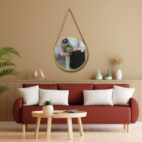 Image of Modern Elegance Round Wall-Mounted Mirror Metal Framed Wall Mirror Bathroom Mirror Living Room Mirror Home Decor Mirror 18 x 18 Inches Golden MF 75