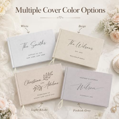 Image of Personalized Linen Wedding Guest Book, Custom Name & Date Hardcover Album
