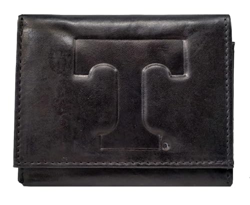 Rico Tennessee Volunteers Distressed Look Embossed Logo Black Leather Trifold Wallet