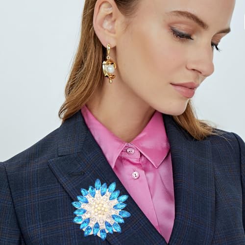 Image of Rhinestone Sunflower Brooch Pin for Women Red Black Purple Large Flower Broochs Snowflake Brooch Marquise Wreath Brooches Jewelry
