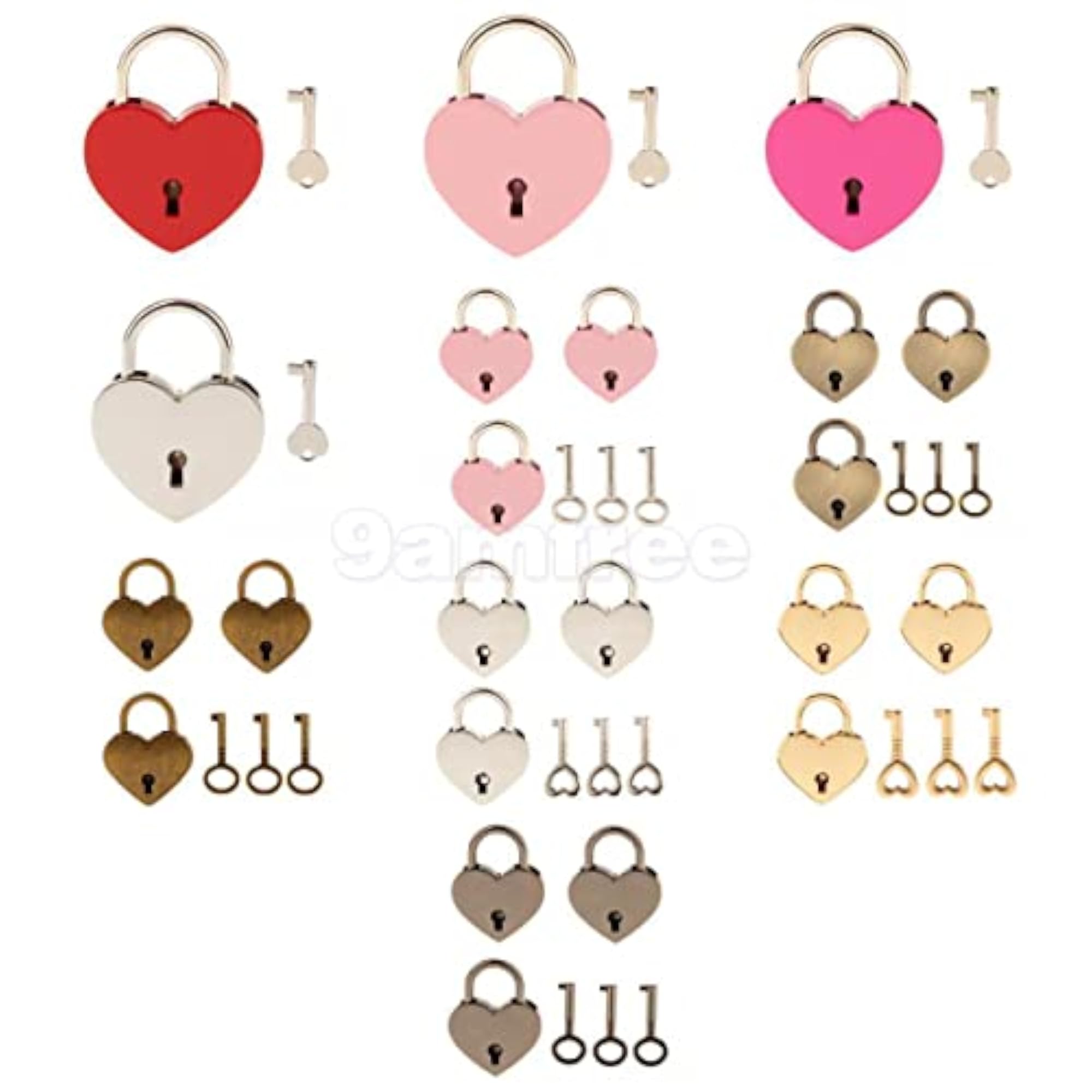 Heart Shape Love Lock & Key Vintage Travel Locker Set