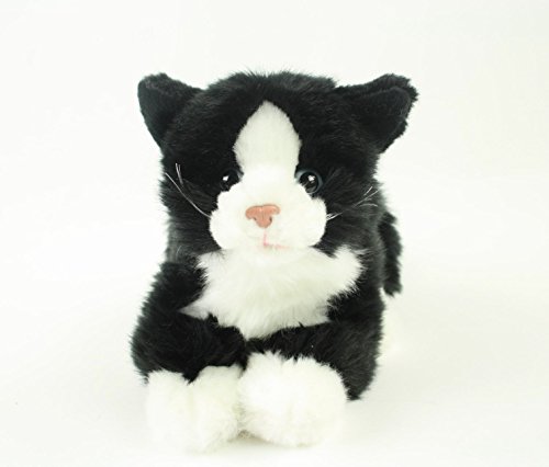 Leosco Kuscheltier Katze Kätzchen Kater Boots 22 cm (30 cm mit Schwanz) Plüschtier Plüschkatze schwarz/weiß
