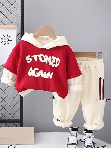 Image of Googo Gaaga Boys Cotton Fleece Printed Hoodie Sweatshirt with Joggers in Clothing Set | Winter Fleece Fabric | Full Sleeves
