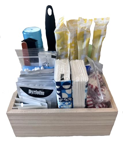 With You in Mind inc - Restroom Amenity Basket - Women/MIcro - 25 or less guests (Unfinished Wooden Box)
