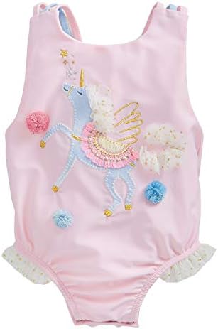 Mud Pie Girls Unicorn Swimsuit, Pink, 3-6 Months