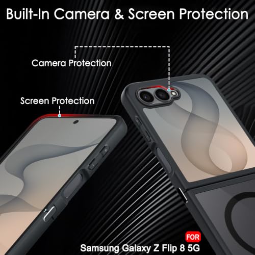 Image of TheGiftKart Hybrid Shockproof Back Cover Case for Samsung Galaxy Z Flip 8 5G Compatible with MagSafe | Hard Back Cover Case for Samsung Z Flip8 5G (PC & TPU, Translucent Smoke Matte Back, Black Sides)