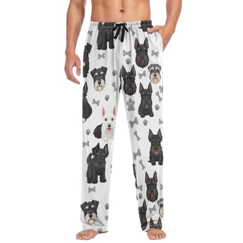 Schnauzer Dogs Pajama Pants Black White Puppy Men's Pajama Bottoms Lounge Sleepwear PJs Casual Lightweight Sleep Pants M3