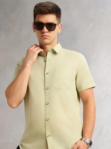 Image of Thomas Scott Men's | Solid | Half Sleeve | Regular Fit | Premium Irish Linen | Spread Collar | Casual Shirt