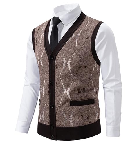 Men's Argyle Sweater Vest Lightweight Plaid Knit Cardigan Vest Vintage Slim Fit Sleeveless Vests