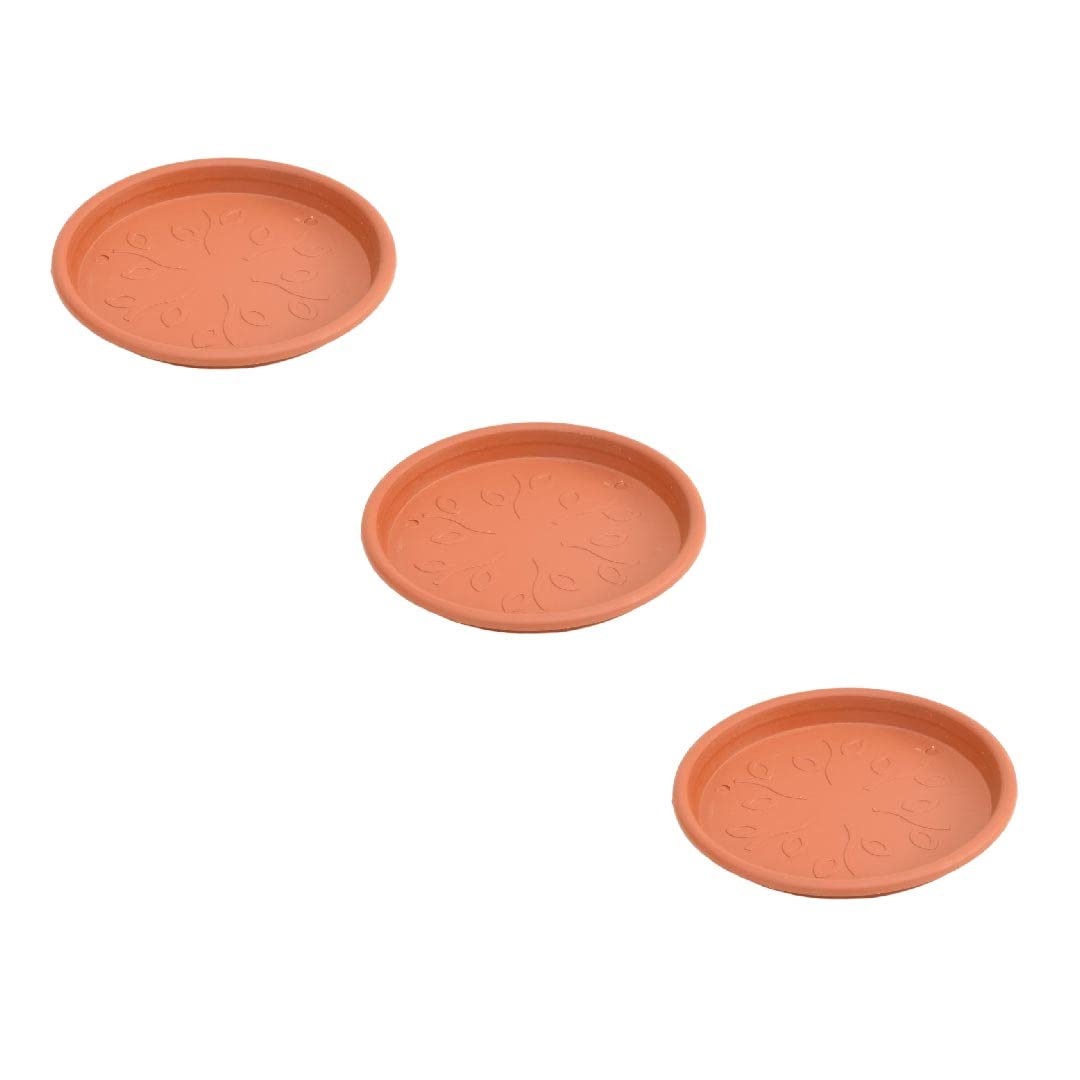 Ugaoo UV Treated Gardening Plastic Tray (Plate/Saucer) for Pots - 12 inch, Brown/Terracotta Color, Set of 3 | Tray for Plants Pot for Indoor Home Decor & Outdoor Garden & Balcony