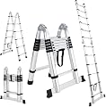 Sunvasagoo 12.5FT Telescoping Ladder - Portable Aluminum Extension Ladder with Non-Slip Feet & Stabilizers, Collapsible A-Frame Design for Home & Outdoor Use