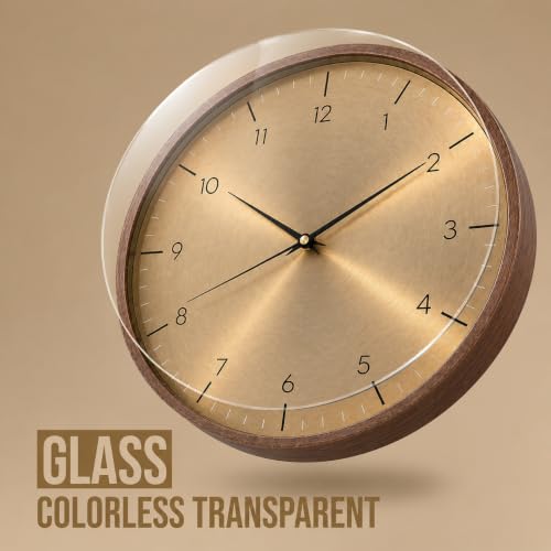 Image of Ash & Roh12 Inch Woodgrain Silent Wall Clock, Wall Clocks Battery Operated with Large Numbers, Non Ticking Analog Decorative Wall Clocks for Living Room Bedroom Office (Champagne Gold Walnut)