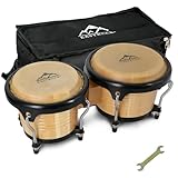 EASTROCK Bongo Drum 6.5” and 7.5” Bongos Set for Adults Beginners Professionals Tunable Wood and Metal Drum Percussion Instruments with Bag and Tuning Wrench (Log)