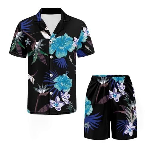 Mens Pajamas Set Button-Down Short Sleeve Shirt Top Sleepwear Shorts with Pockets