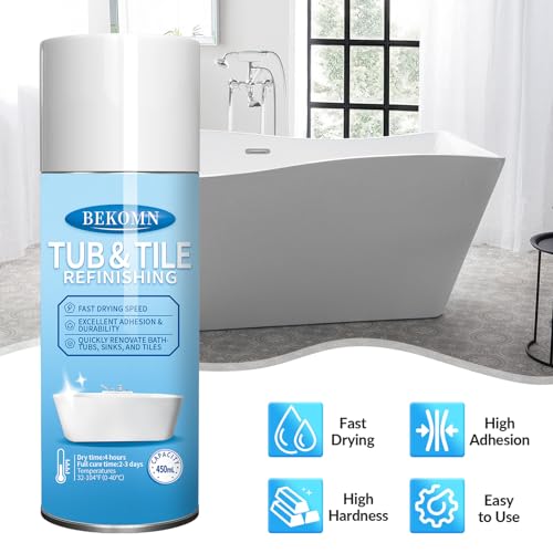 Bekomn BS218 Tub And Tile Spray Paint White,450Ml,Aerosol Bathtub Refinishing Kit For Porcelain Ceramic Fiberglass, Diy Resurfacing Bathroom Tile Sink Countertop thumb #5