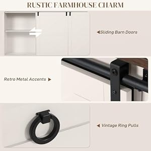 HOMCOM Farmhouse Sideboard Buffet Cabinet with Storage, 60" Kitchen Cabinet with 2 Sliding Barn Doors, 4 Drawers and 2 Adjustable Shelves, Rustic Coffee Bar Cabinet, Distressed Cream White HOMCOM Farmhouse Sideboard Buffet Cabinet with Storage 60 Kitchen Cabinet with 2 Sliding Barn Doors 4 Drawers and 2 Adjustable Shelves Rustic Coffee Bar Cabinet Distressed Cream White