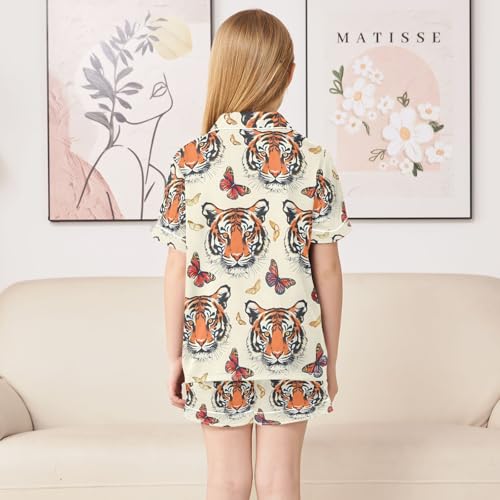 ALAZA Tiger Butterfly Color Pajamas Satin Pajama Set Short Sleeve Button Down Sleepwear4