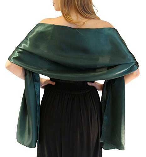 Central Chic Belle Écharpe Châle Étole Pashmina En Satin Cérémonies Fêtes Mariage Ivoire Noir Blanc Or Violet Argent Gris 2 Taille S-M & L-XL (S-M, Vert Emerald) Cover