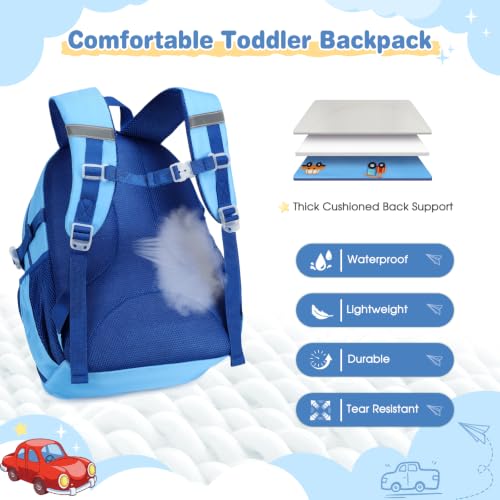 Image of DIGOBAY Backpack for Boys 6-8, 3PCS Embroidery Toddler Boys Backpack with Lunch Bag Pencil Case, 15.7 inch Kids School Bookbag for Preschool Kindergarten Elementary Daycare Backpacks, Blue Car