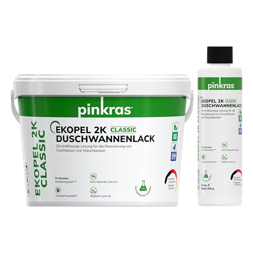 EKOPEL 2K Komplettset - Badewannenlack - Geruchlos - Dickschicht - Badewannenbeschichtung - DIN EN 71-3 - Weiß (Duschwannen-Set)