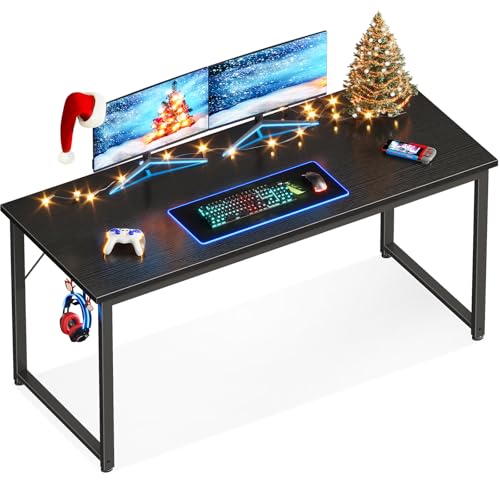 Image of Casaottima 54 Inch Computer Desk for Home Office, Study Writing Table for Small Spaces, Simple Modern Desk with Headphone Hooks, Black