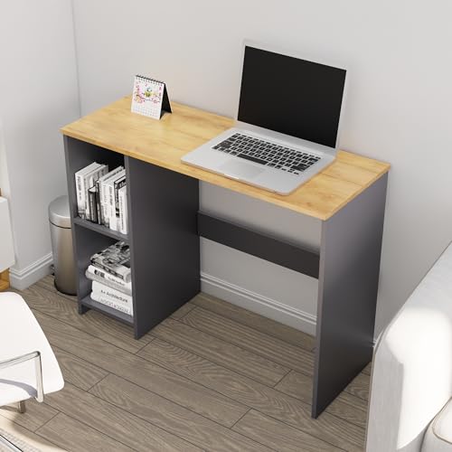 Image of Bniture Wooden Study Table for Home | Engineered Wood Study Table with 2 Storage Shelf | Multi Purpose Computer Desk for Writing & Study | Laptop Table for Study Room & Office, Slate Grey & Giant Wood