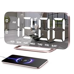 Slim LED Digital Alarm Clock, Mirror Surface for Makeup, with Diming, Large Display, Easy Setting