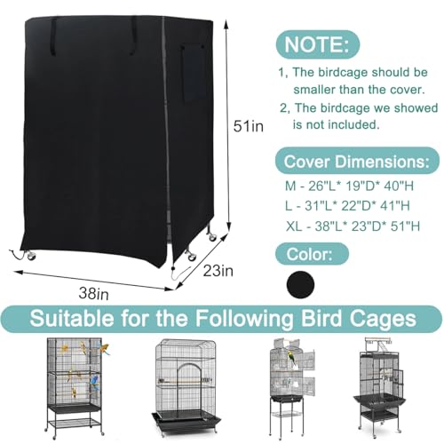 Image of Universal Bird Cage Cover, Dark Colored Drape for Animal Crate, Waterproof & Washable Night Cover for Cages, Distraction and Light Eliminator for Mink, Totoro, Parakeets, Parrot (XL - 38 inchLx23 inchWx51 inchH)