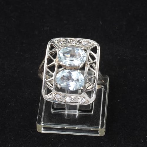 Bague en topaze bleue naturelle faite main avec zircones - 4
