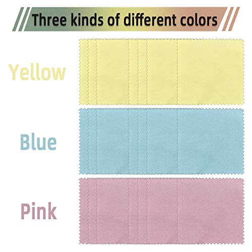 60 Pack Jewelry Cleaning Cloth Polishing Cleaning Cloth For Sterling Silver Gold Platinum Jewelry Coins Brass Small Pink Yellow Blue Polish Cloth Individually Wrapped For Watch Glasses (3.15" X 3.15") #TOP2