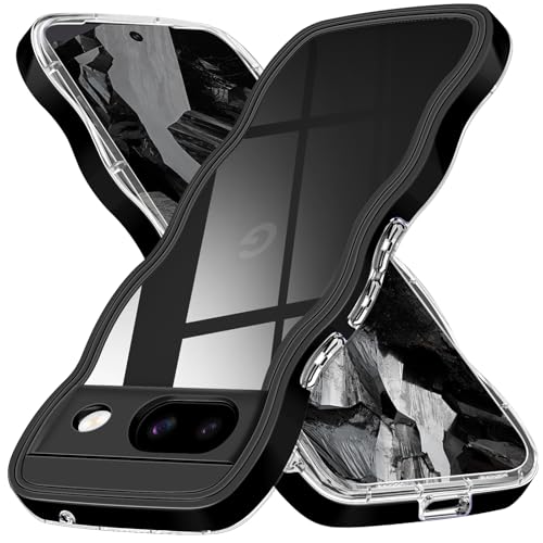 Google Pixel 8a ケース クリア 透明 ピクセル8a スマホケース 可愛い ウェーブ カバー 耐衝撃 滑り止め ストラップホール付き 黒 全面保護 ブラック