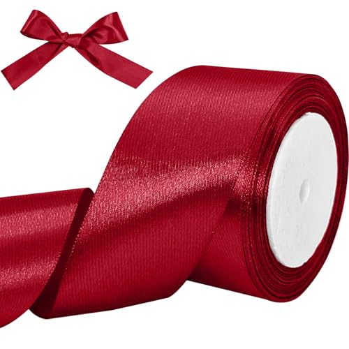 Luomorgo 2 Inch Satin Ribbon 25 Yards Burgundy Satin Ribbon Fabric Ribbon for Gift Wrapping Flower Bouquet DIY Craft Sewing Wedding Birthday Party Decorations