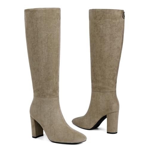 Image of Modatope Knee High Boots for Women Chunky Heel Rounded Toe Tall Boots | 2026 Fashion Winter Fall Boots for Women,Side Zipper PU Leather Long Dress Boots, Block Heel Tall Boots