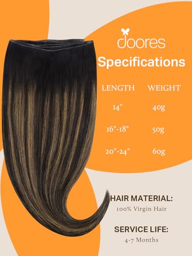 Image of DOORES Genius Sew in Weft Hair Extensions Human Hair, 20 Inch Natural Black to Chestnut Brown 60g, Sew in Extensions Human Hair Handtied Weft Extensions