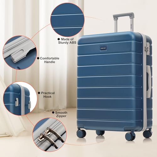 Image of Hardshell Luggage Sets, Lightweight Stripes Suitcases with Spinner Wheels, Blue 6pcs